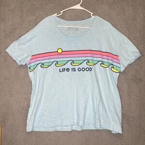 Life is good womens graphic tshirt XL blue lightweight beach outdoor colorful
